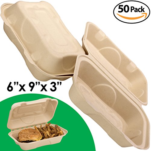 Avant Grub Durable, Leak-Proof Take Out Food Box 50 Pack. Sturdy, Plant-Based Gluten Free Compostable Wheatstraw Fiber 6x9 Clamshell Hinged Container, Microwavable and Great for Restaurant Carryout - Thumbnail 6