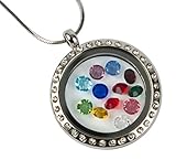 Floating Glass Charm Locket Necklace Studded with CZ. Round Pendant with Snake Chain and Lobster Clasp. Floating Charms Allow You to Customize and Create the Perfect Personalized Gift for Girlfriends, Mothers, Wife, Valentines Day, Birthdays, Weddings or Any Occasion! High Quality with Best Glass Locket Value on Amazon!