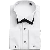 Mens White Tuxedo Shirt with Wing Collar, French Cuffs and Accessories, Bow Tie/White