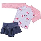 Collager Baby Girls Kids 2Pcs Long Sleeve Flamingo Swimsuit Rash Guard Bathing Suit UPF 50+ UV