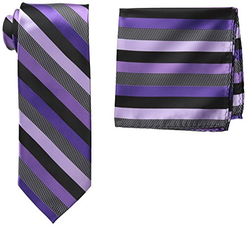 Stacy Adams Men's Tall-Plus-Size Microfiber Stripped Tie Set Extra Long, Black/Purple, One Size - Thumbnail 2