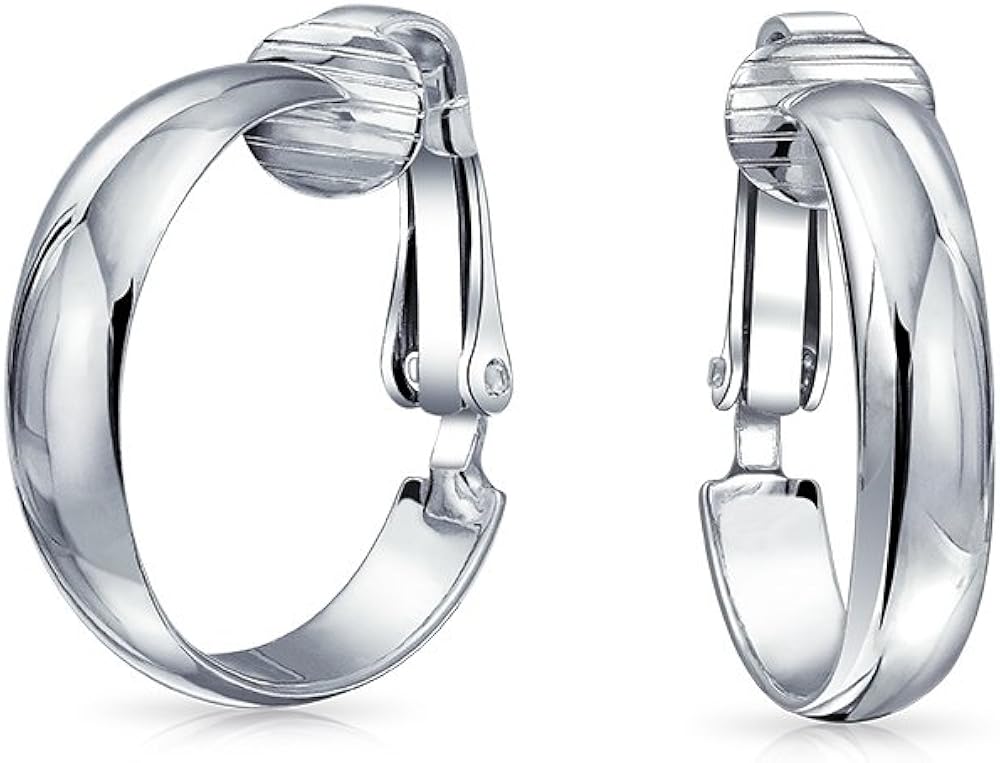 Basic Simple Polished 925 Sterling Silver Clip On Hoop Earrings For Women Brass Clip Non Pierced