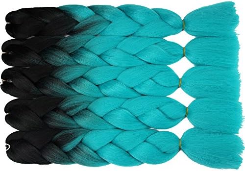 5 Pieces Ombre Synthetic Braiding Hair Jumbo Braids Hair Braiding Kanekalon Mambo Twist Synthetic Hair Extension (24, black-cyan)