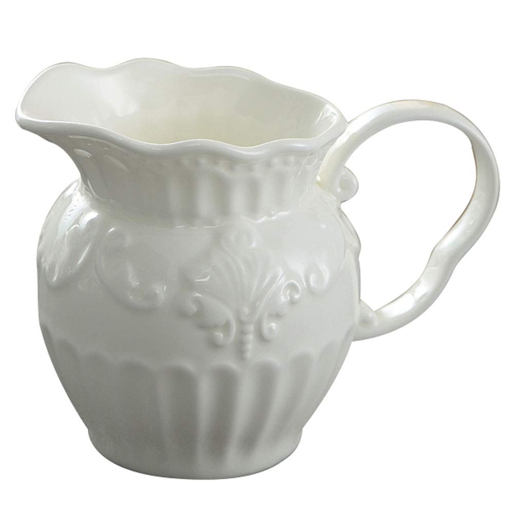 TAMUME Porcelain Milk Jug Cream & Sugar Sets, French Country Cottage Style Creamer with Curved Handle with Embossed Motif (Milk)
