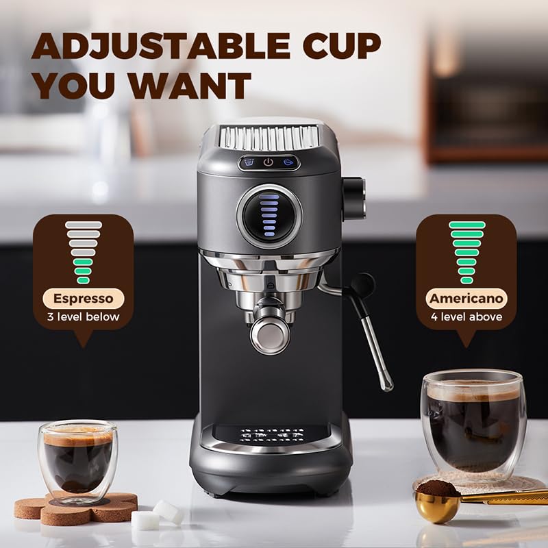 Cafelffe MK-601F 4-in-1 Capsule Coffee Machine with Milk Frother & Pitcher, Hot/Cold Brew Espresso Coffee Maker Compatible with Nes/DG Pods/ESE Pod/Ground Coffee,Compact for Home/Office Use,Gray