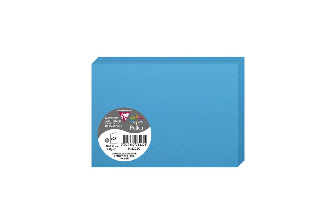 Clairefontaine 2322C Pack of 25 Double Cards Format C6 11x15,5cm 210gsm Intensive Blue Invitation Correspondence Cards - Pollen Range - Premium Smooth Paper