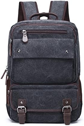 Dishangsha Canvas Vintage Backpack Leather Casual Bookbag Men Rucksack (Black)