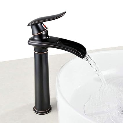 Alto Grifo de Lavabo Baño Cascada Monomando Mezclador Griferia, Negro