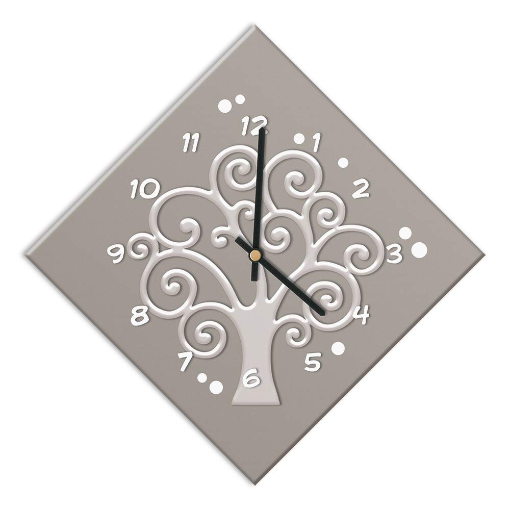 Mareli AOR001-OR Wall Clock with Matt Laminated Paper and Silent Clock, Tree of Life Grey, 42 x 42 cm