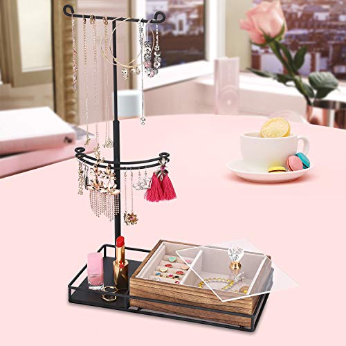 Keebofly Jewelry Organizer Stand Metal & Multifunctional & Large Storage Box, Jewelry Holder for Necklaces Bracelet Earrings Ring (Carbonized Black)