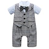 Baby Boy Short Sleeve With Bowtie Checked Gentleman Romper Toddler Outfit Clothing Set 1pcs Jumpsuit