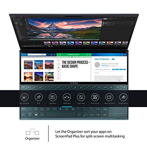 ASUS ZenBook Duo UX481 Laptop, 14 FHD NanoEdge Bezel Touch, Intel Core i7-10510U, GeForce MX250, 16GB RAM, 1TB PCIe SSD, Innovative ScreenPad Plus, Windows 10 Pro, Celestial Blue, UX481FL-XS74T