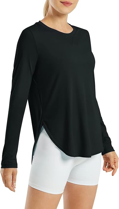 G4Free Womens Long Sleeve UPF 50+ Sun Protection Workout Top Black