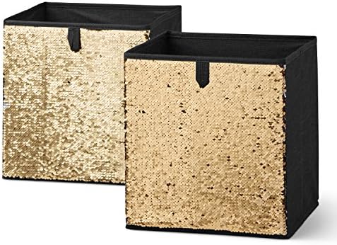 GOLD Reversible Sequin Collapsible Storage Cube Bins (10.5 x 10.5), 2 Pack