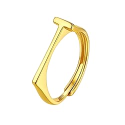 SILVERCUTE Statement Initial T Ring Gold Plated