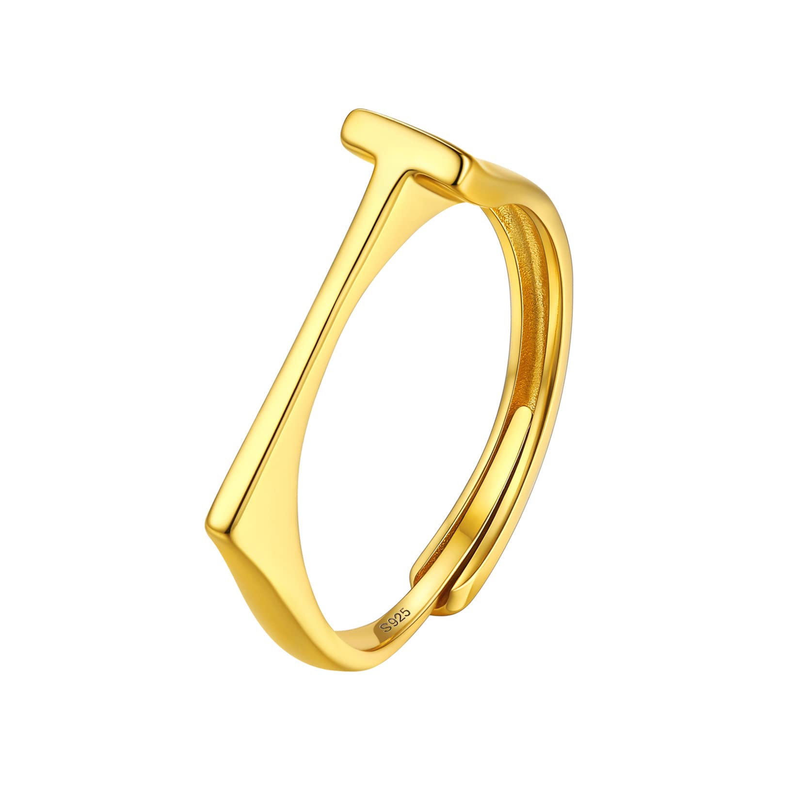 SILVERCUTE Statement Initial T Ring Gold Plated