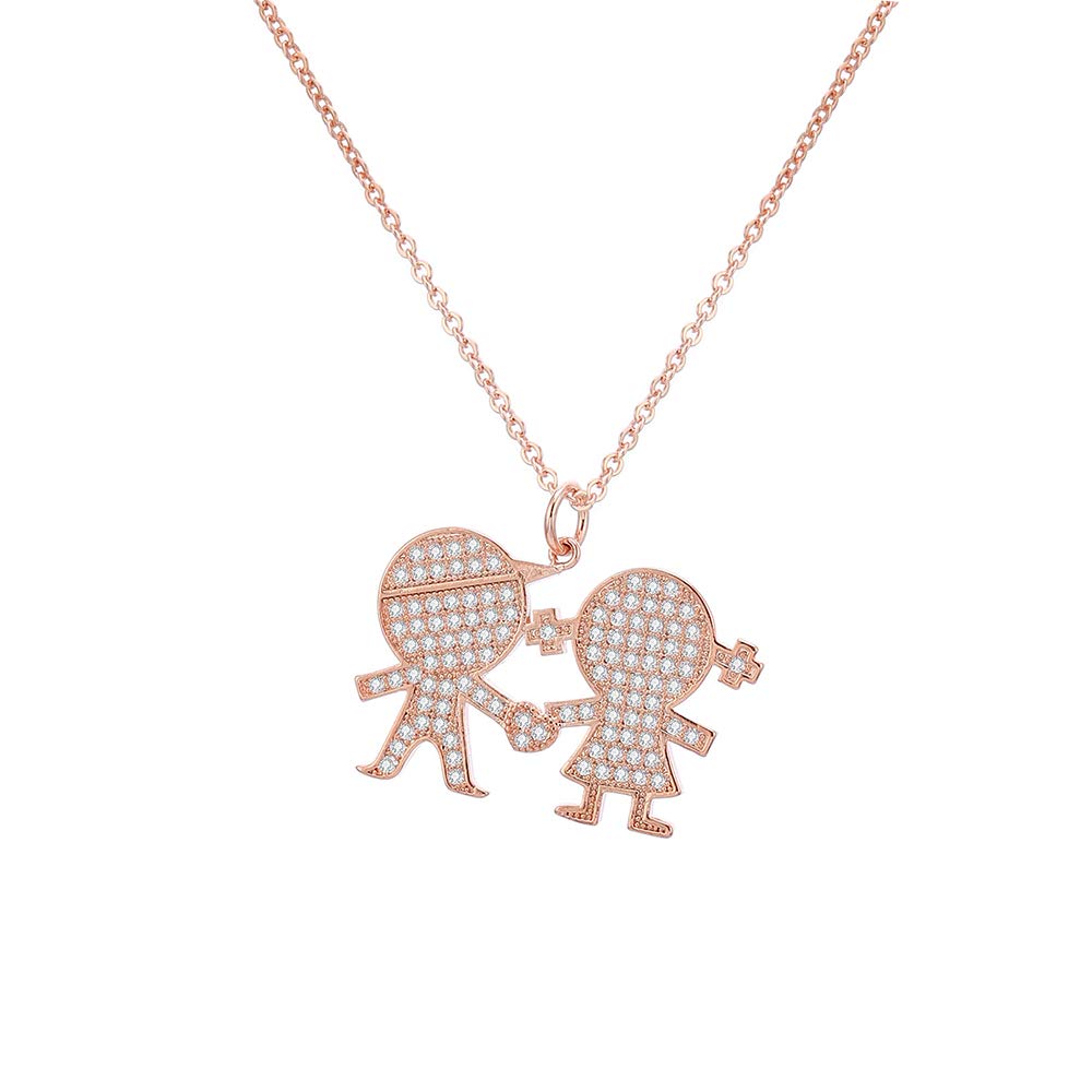 New Charm Jewelry Link Short Necklace Boy Girl Pendant Cubic Zirconia Crystal Gold Silver Copper Women Necklace Gift for Girlfriend, Lover