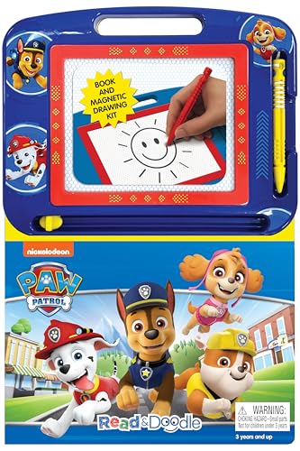 Paw Patrol Read & Doodle - Learning resources for kids, a magnetic drawing pad, an easy-to-use pen, 22-page board book for reading and drawing