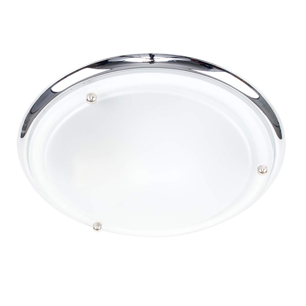 MiniSun | Modern Silver Chrome and Glass Flush Ceiling Light | Bath Ceiling Lights, Home Décor & Improvement Essential | Mains Wired