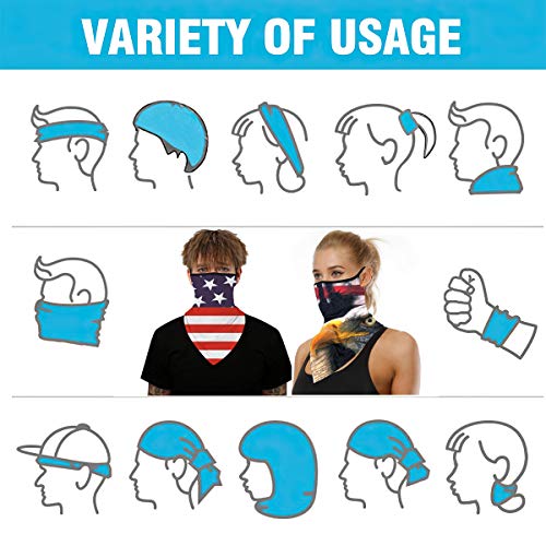 3 Pack Elastic Face Mask Bandana Ear Loops, Face Cover Neck Gaiter Scarf, Unisex Balaclava Face Mask(US Flag)