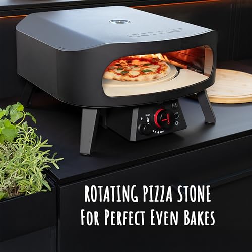 Cozze 13 Inch Gas Pizza Oven with Rotating Pizza Stone – 28mbar Propane Outdoor Pizza Oven, Portable Durable Build, Fire & Stonebaked Pizzas, Triple Burners, Inbuilt Thermometer, Gas Hose & Regulator