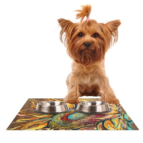 KESS InHouse Brienne Jepkema Sunflower Yellow Flower Feeding Mat for Pet Bowl, 18 by 13-Inch
