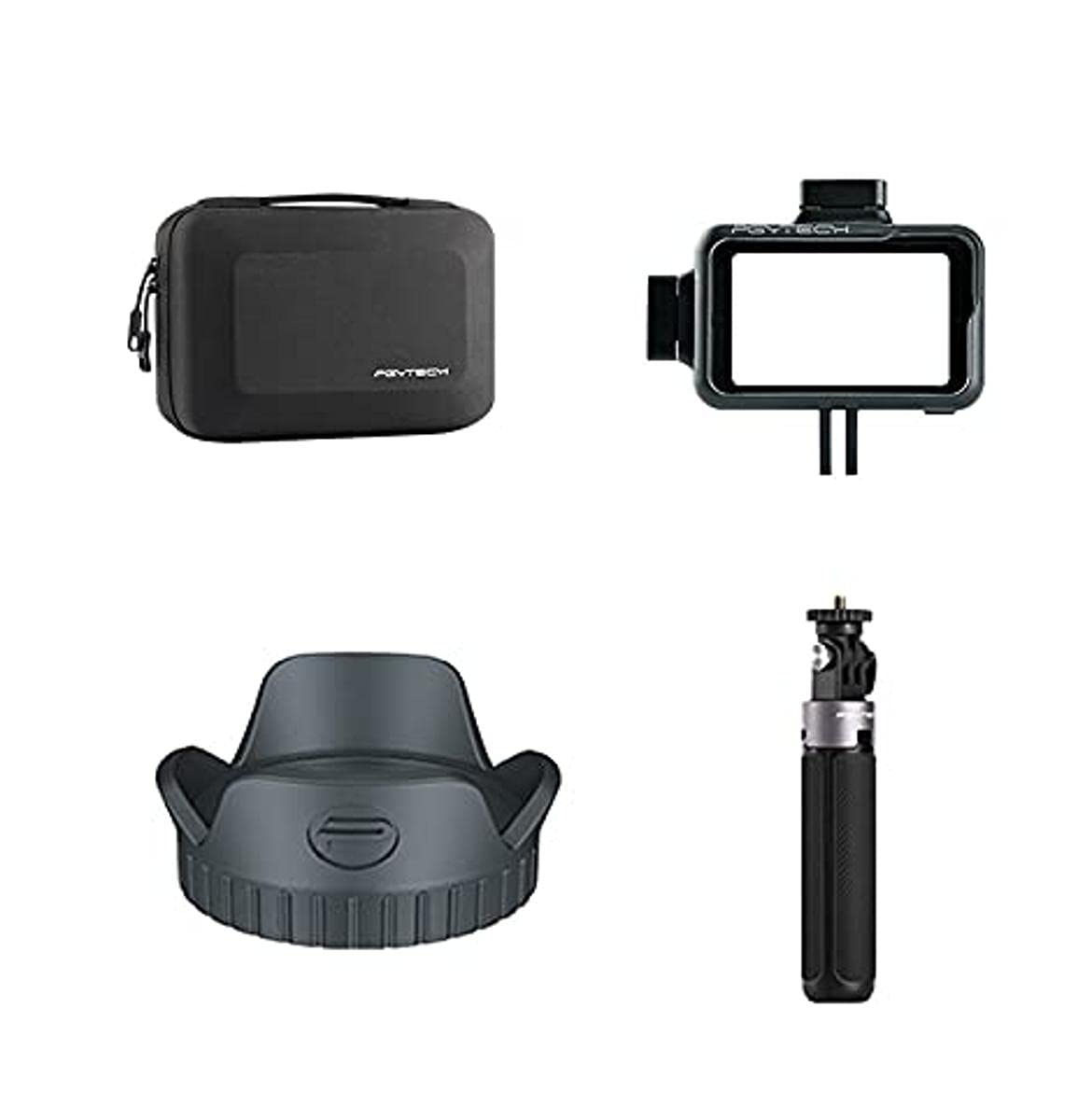 PGYTECH UK DJI Osmo Action Vlog Set with Vlogging Cage (for mic & light), Handle Grip/Extension Pole Tripod, Lens Hood and Carrying Case (P-11B-026)
