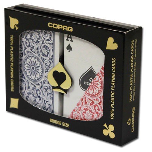 Copag 1546 100% Plastic Bridge Playing Cards, Regular Index Red & Blue Backs Twin Pack