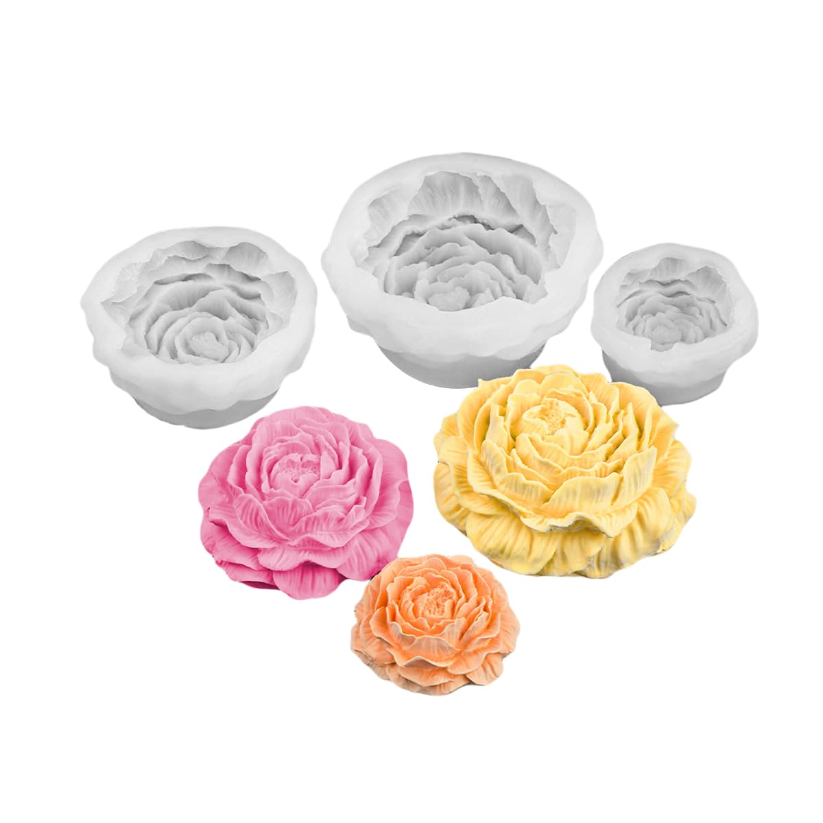 Photo 1 of 3D Peony Flower Silicone Molds Set, 3 Sizes, for Candle Making, Soap, Resin Crafts