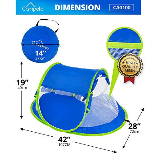 Campela Baby Travel Beach Tent for Infant and Babies - Mosquito Net and Sunshade Portable Newborn Crib Baby Bed Dome Pop up Sun Shelter Anti UV Sun Protection Factor 96.6% - Thumbnail 3