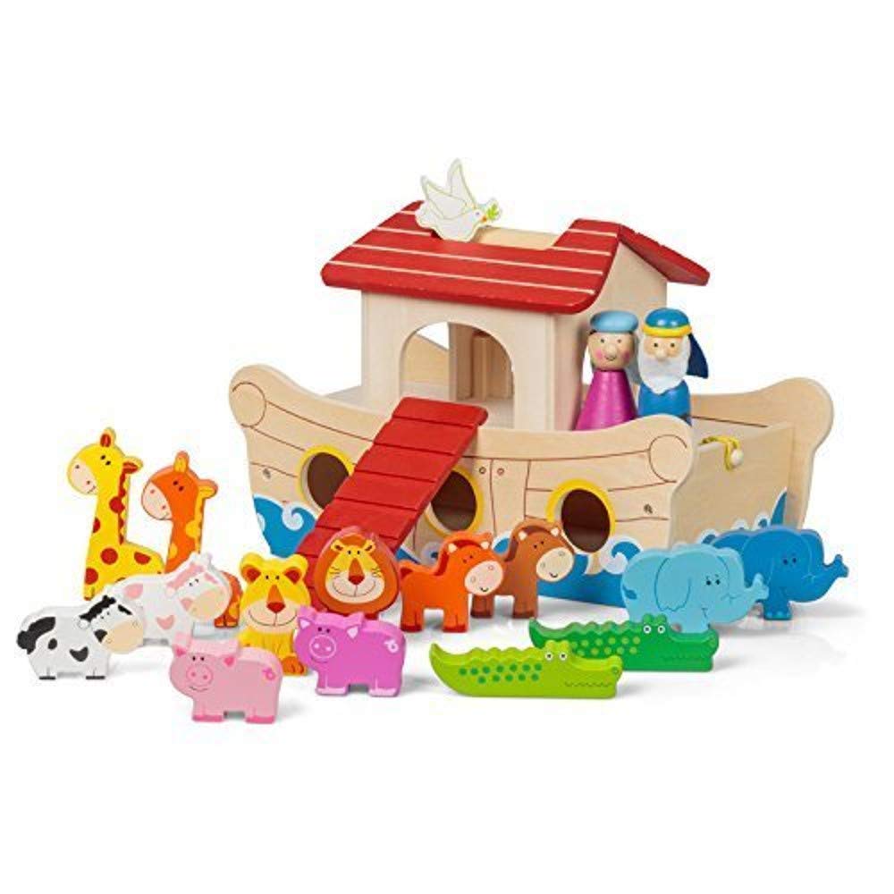 Tobar Noah’s Ark Made of Wood (19 Pieces) Wooden Toys 28 cm Long with Farm-/Zoo Animals, 26 x 18 x 14 cm