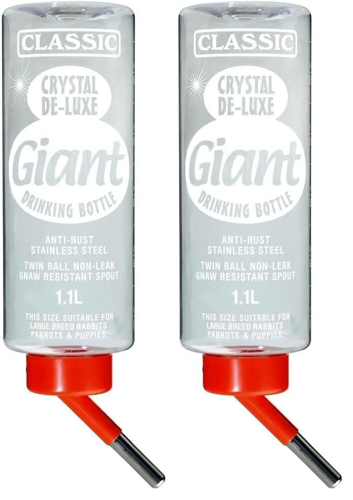 Classic Crystal Deluxe 'Giant' - Small Animal Drinking Bottle 1100ml (Pack of 2)
