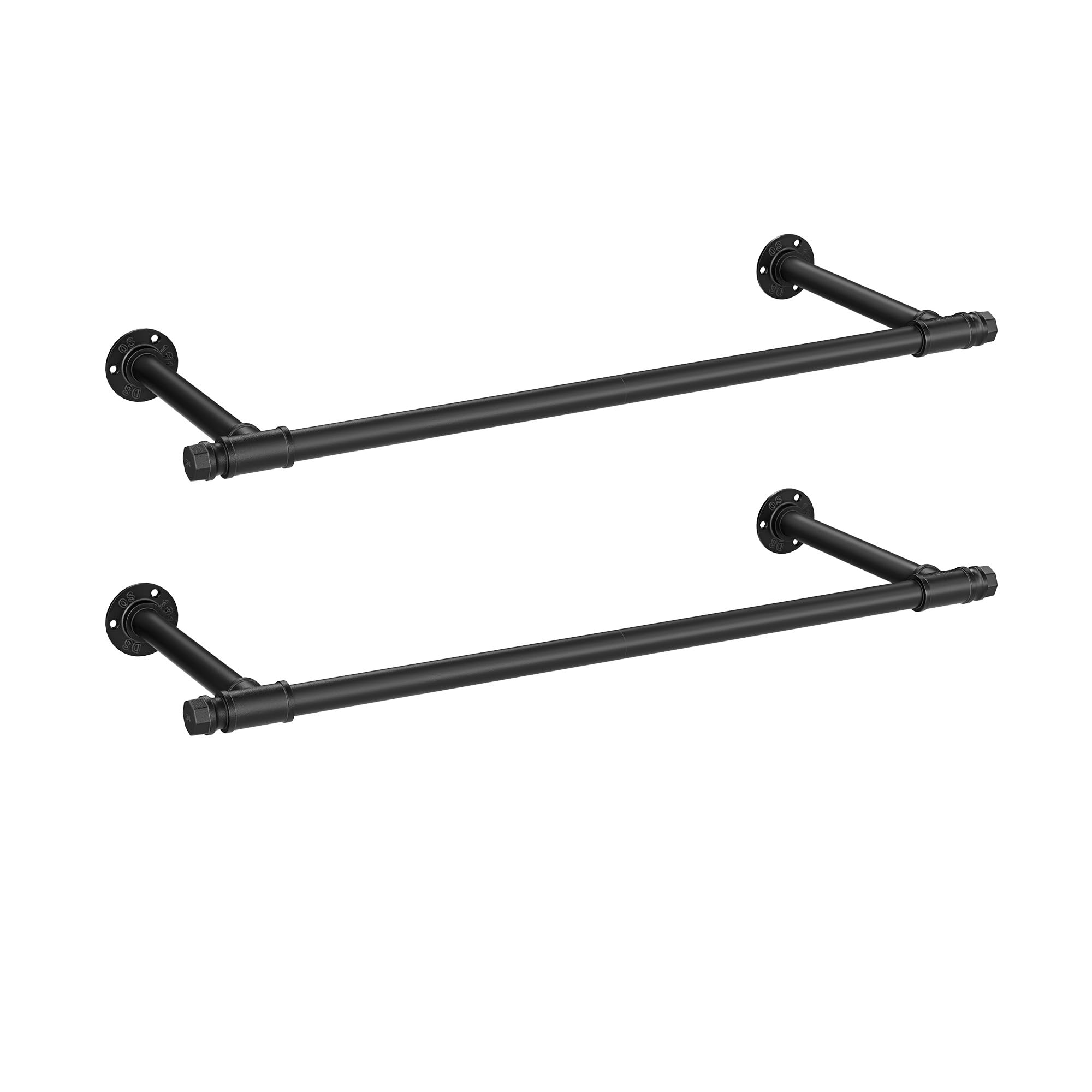 SONGMICS Wall-Mounted Clothes Rail Set of 2, Wall Hanging Rail for Clothes, Industrial, Space-Saving, 30 x 84 x 7 cm, 60 kg Load Capacity, Easy Assembly, Steel, Black HSR140B02
