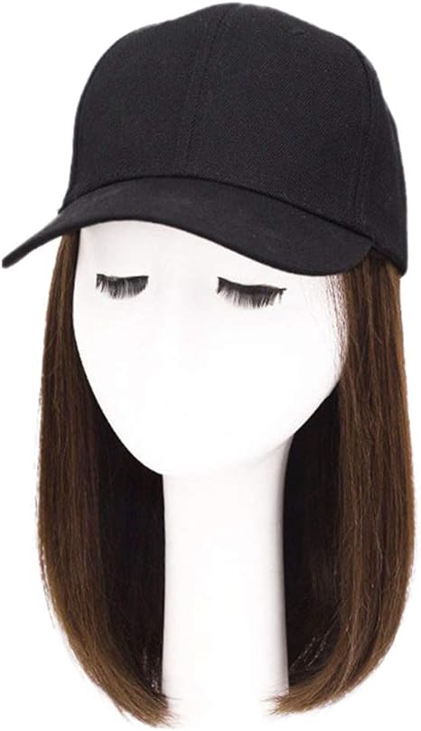 Amazon Co Jp ふわふわウィッグ 女性用ヘアエクステンション付きベースボールキャップウィッグ合成ショートボブウェーブウィッグハット調整可能なブラックベースボールキャップ ライトブラウン ホーム キッチン
