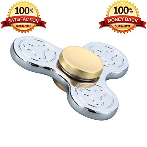 New 2017 Metal Fidget Spinner | Toy Stress Reducer | Fidget Toy With Premium Hybrid Ceramic Bearing | Best Spin Time | Adhd Fidget Toys | Ultra Durable Smooth Surface (SilverRound)