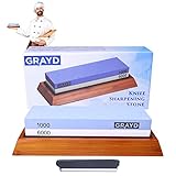 Knife Sharpening Stone Premium Whetstone Sharpener- 2 Sided 1000/6000 Grit I Professional/Japanese Grade | Waterstone I Non-Slip Bamboo base and guide kit by Gourmet Tool