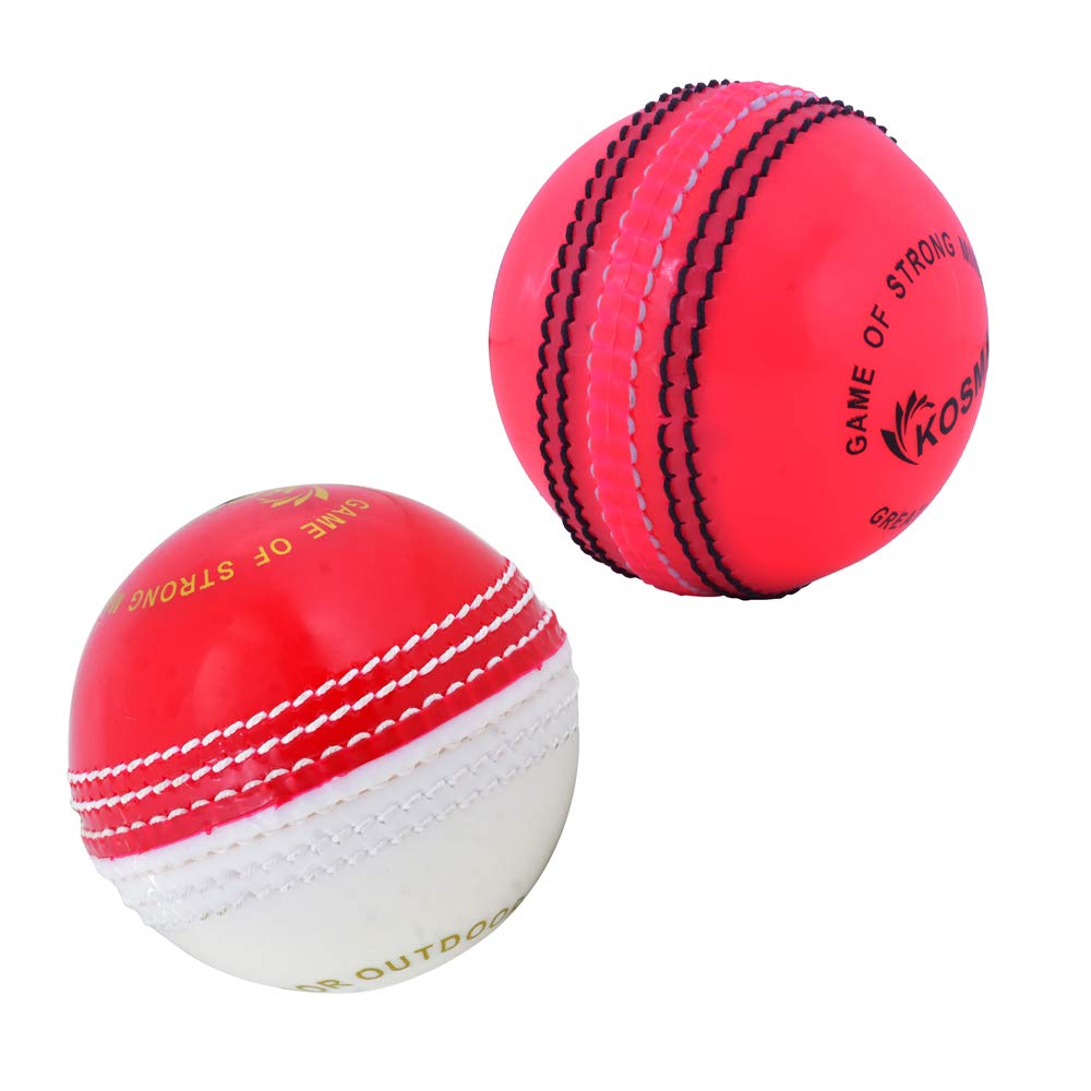 Kosma Pack of 2 Cricket Incrediball Practice Balls (2 Pack) -Red/White, Pink | Traditional Coaching Cricket Balls