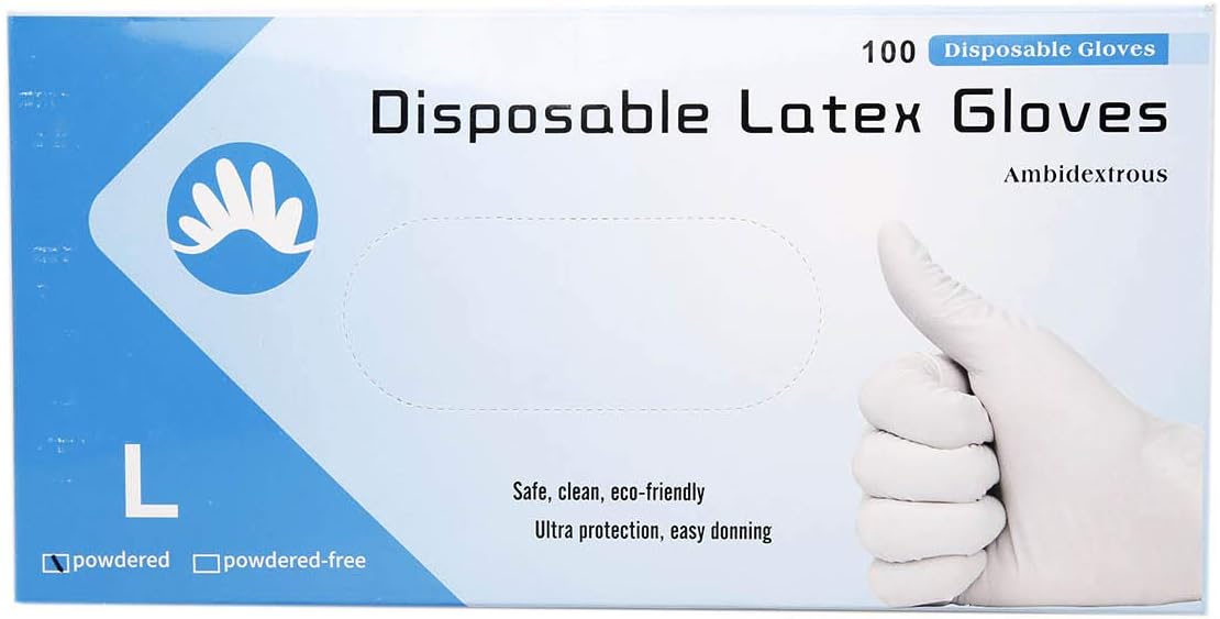 Wishdeal 100Pcs/box Disposable Latex Gloves Rubber Gloves Exam Dental Checkup White Gloves (L)