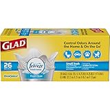 Glad Small Trash Bags - OdorShield 4 Gallon White Trash Bag, Febreze Fresh Clean - 26 Count- Pack of 6