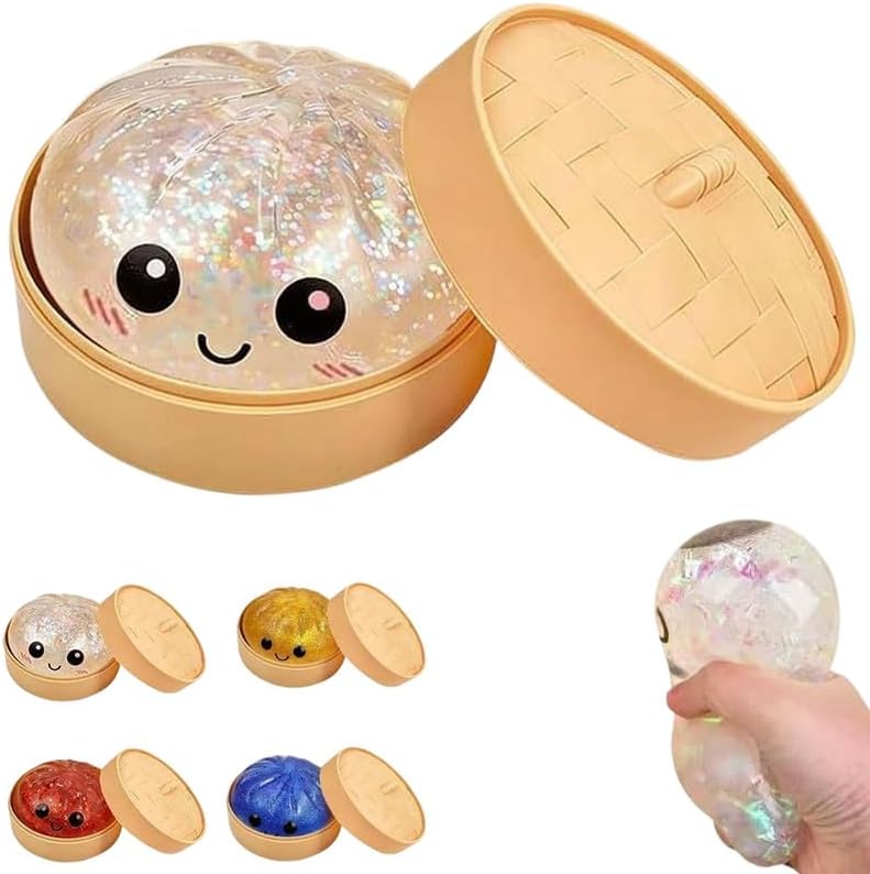 Dumpling Squishies Toy, 2026 New Glitter Dumpling Mystery Box Colorful Dumplings Stress Balls Fidget Sensory Toy for Stress Relief (Glitter White)