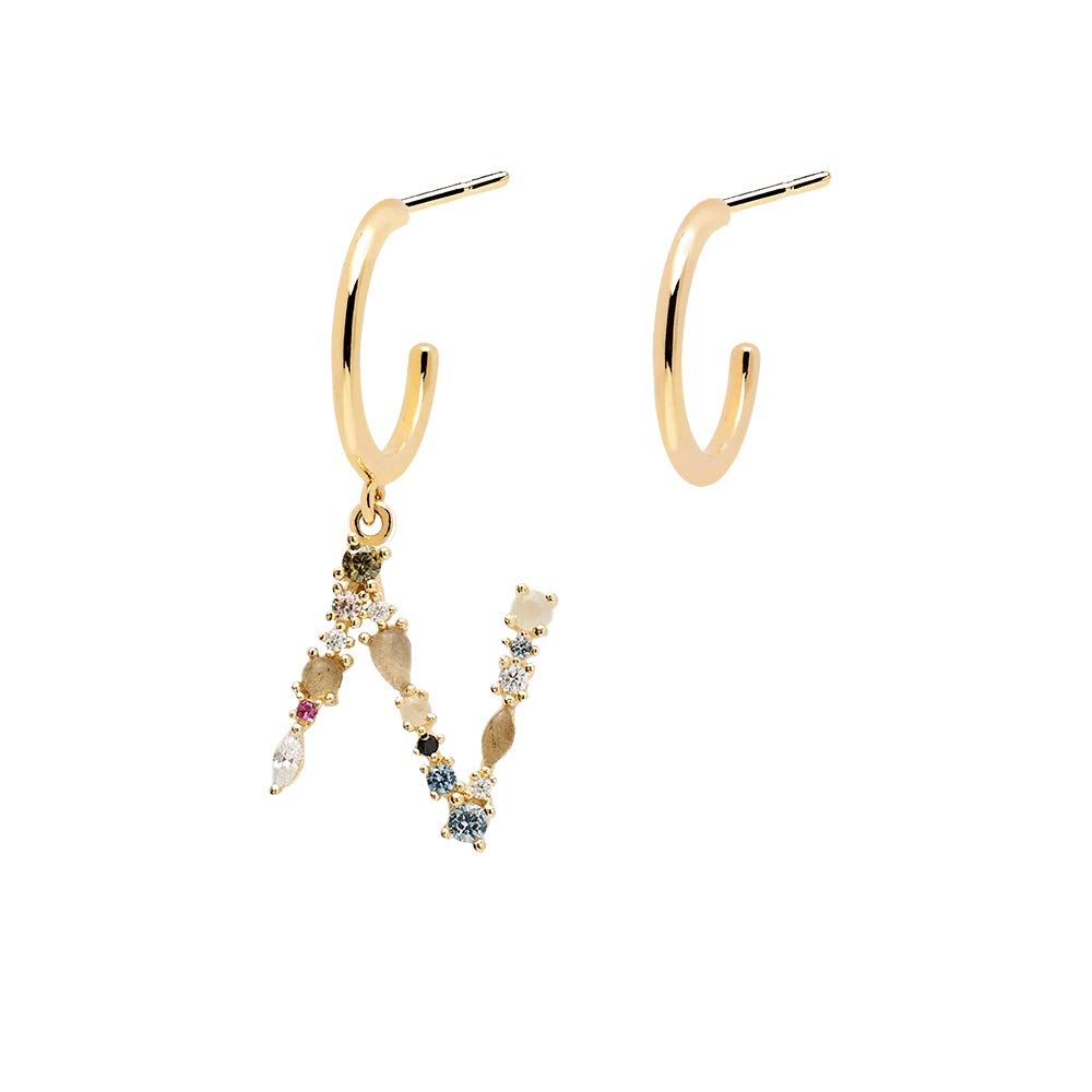 PDPAOLA - Letter N Earrings - 925 Sterling Silver 18k Gold Plated - Jewellery for Women