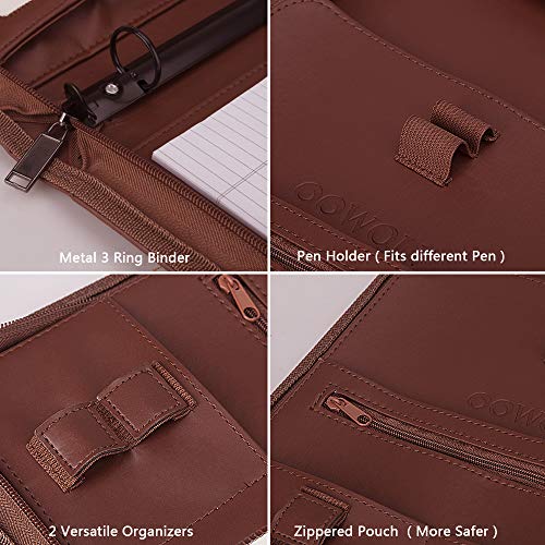 OOWOLF Padfolio/Resume Portfolio Folder, PU Leather Professional with Round Ring Binder 8.5 x 11 Inch Writing Pad Tablet Sleeve Interview Document Organizer Business Card Holder Case Zippered Closure - Thumbnail 3