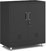 JINGUR Metal Storage Cupboard with Locking Doors and Adjustable Shelf Black view 1