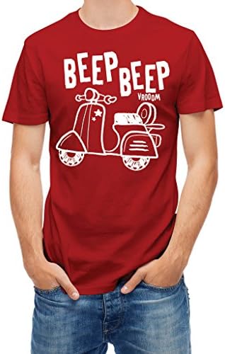 Tshirt beep vespa scooter motorbike hand drawn Red Tango L