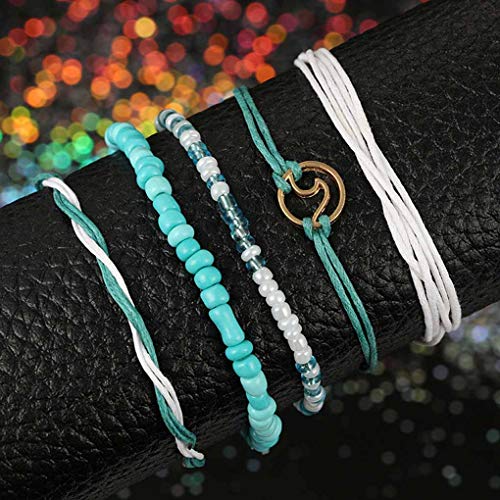 Yalice Boho Layered Turquoise Anklets Wave Rope Ankle Bracelet Beach Foot Chain for Women and Girls