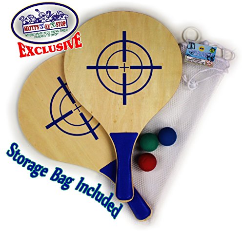 Matty's Toy Stop Deluxe Wooden Paddle Ball Game Set with 3 Solid Rubber Balls & Mesh Storage Bag - Thumbnail 5