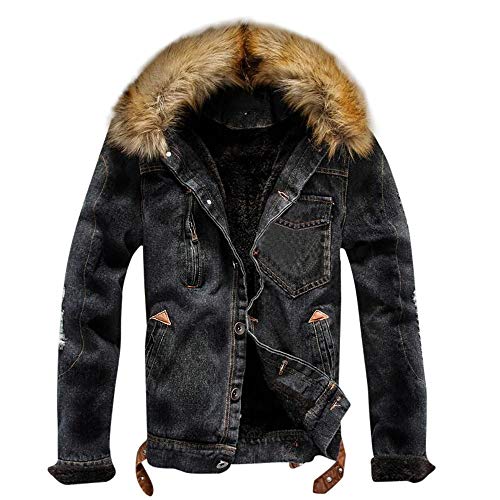 Clearance!Men's Winter Thicken Coat Faux Fur Lined Quilted Jacket with Fur Collar