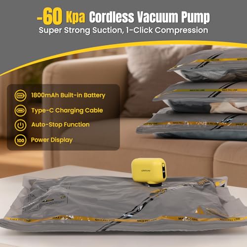 Vacuum Bag with Wireless Pump, 15 Pieces Compression Travel Bags (5 x 40 x 40 cm, 5 x 40 x 50 cm, 5 x 40 x 60 cm), Save 80% Space, Suitable for Travel Suitcases and Home Storage