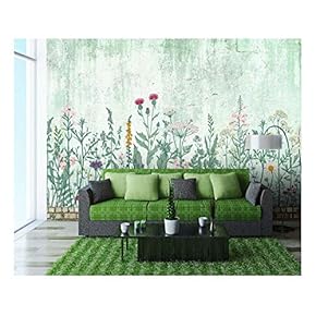 Large Wall Mural - Retro Style Flowers and Plants with Vintage Wall Background | Self-Adhesive Vinyl Wallpaper/Removable Modern Wall Decor - 66x96 inches