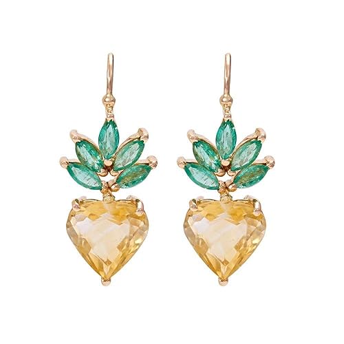 22k (916) Yellow Gold, Emerald and Topaz Drop Earrings for Women